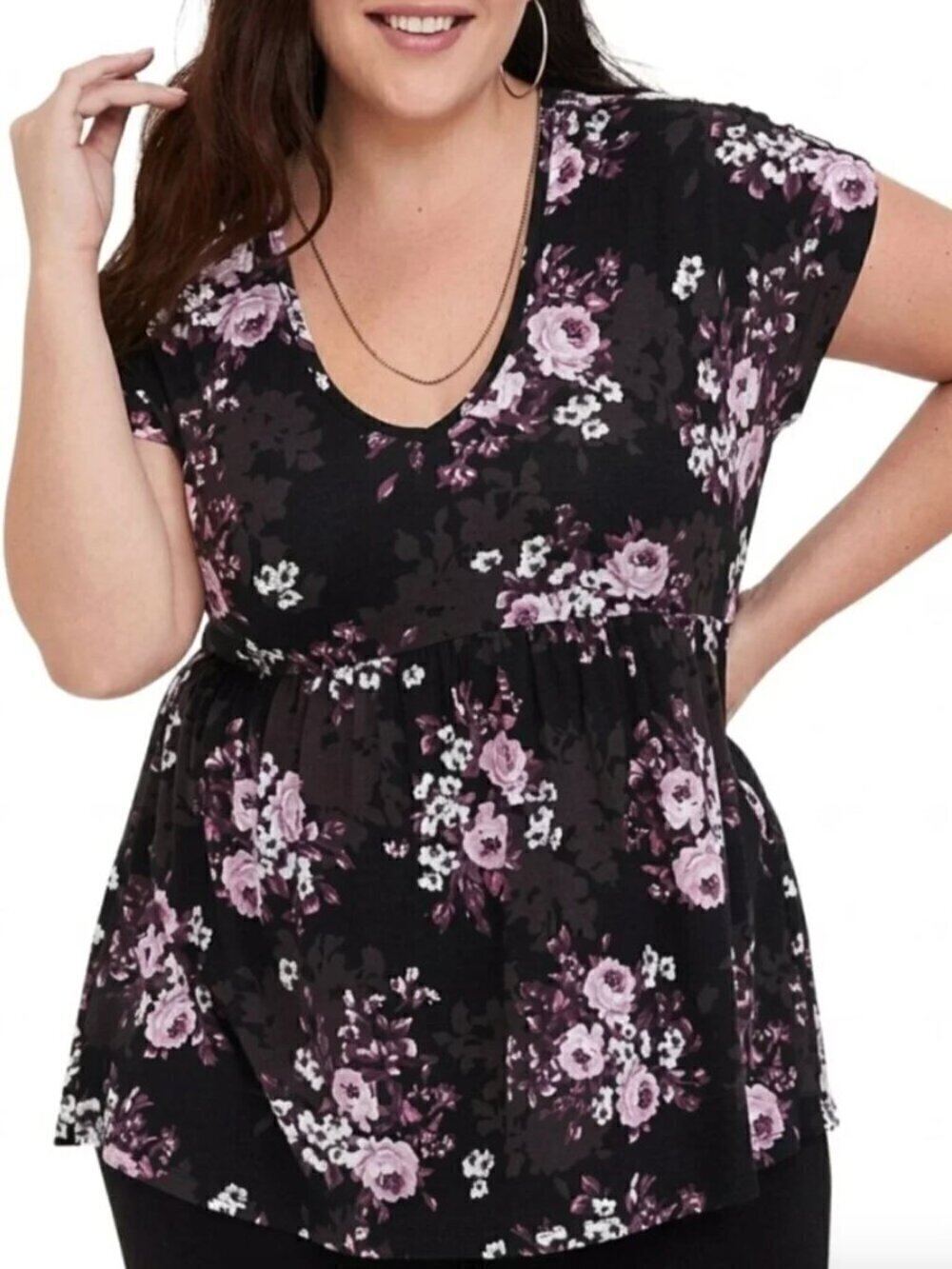 TORRID 0 Plus Size Super Soft Floral Babydoll Tee Black Dolman Sleeve Whimsigoth